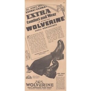 Wolverine Shell Horsehide Mid Century Work Shoes Rockford MI‎ Print Ad 1946